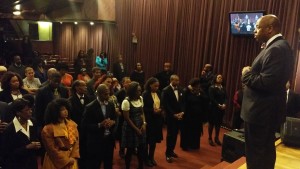 Bishop Jordan addresses congregation